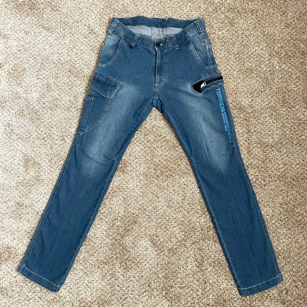 Toraichi Jeans Men's 33x32 Blue Denim Workwear Cargo Pants Zip Rave Japan Y2K